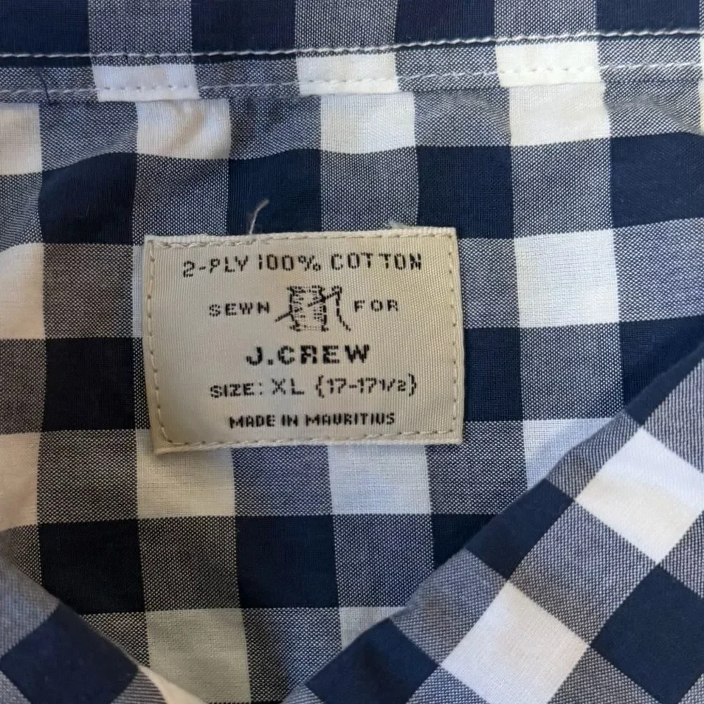 J Crew 2 Ply 100% Cotton Blue White Checkered Button Down Shirt Size XL